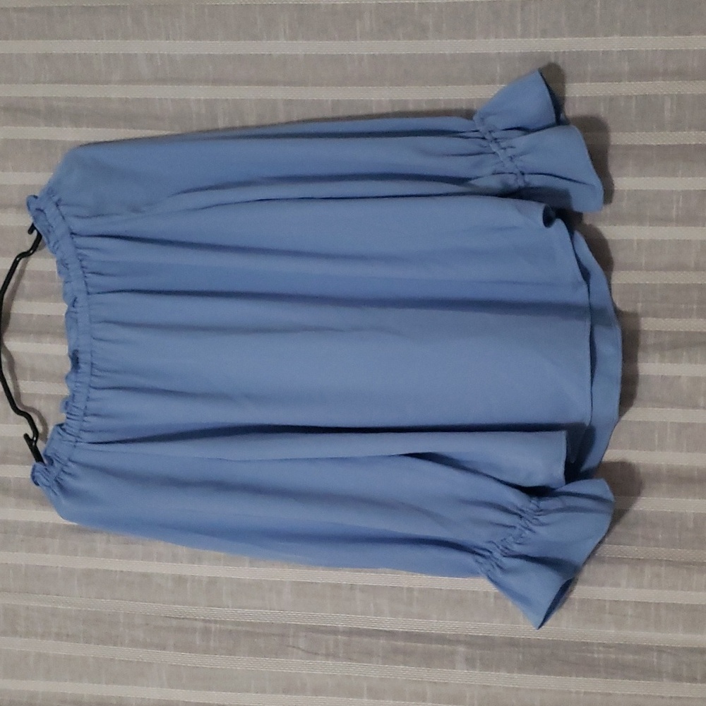 Talbots Blue Ruffle Long Sleeve Top - Picture 3 of 3